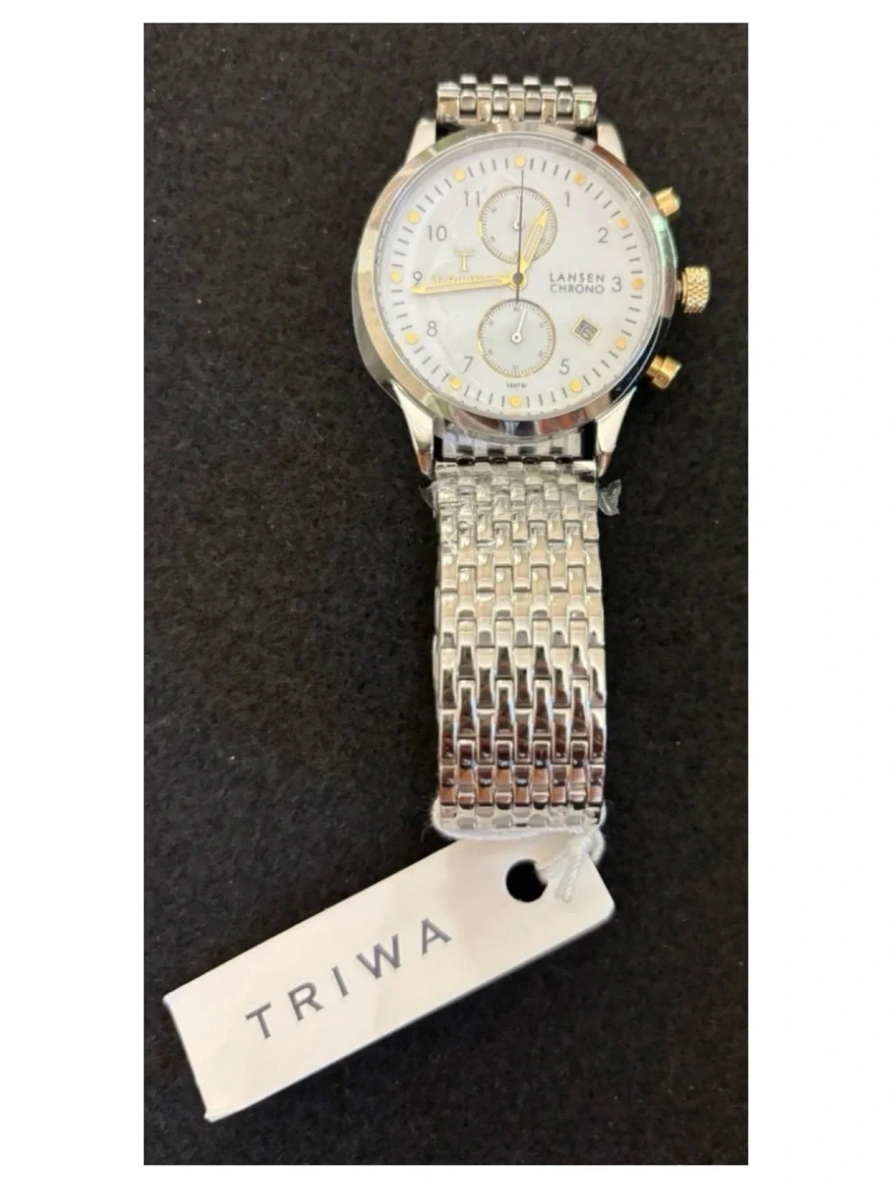 NWT Anthropologie TRIWA Ivory Lansen Chrono Steel Brace Watch  Unisex